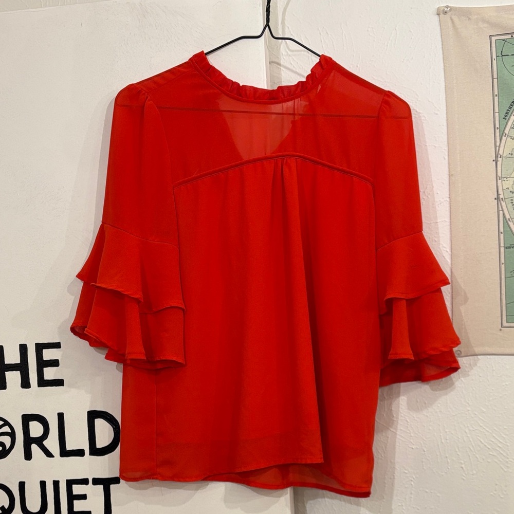 Monteau Vibrant Red Layered Sleeve Blouse